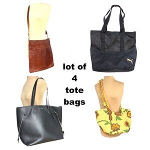 bags lot of 4 tote large leather nylon fabric black brown SUN N SAND PUMA LODIS